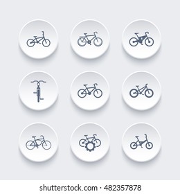 bicycle, cycling, electric bike icons set, vector illustration