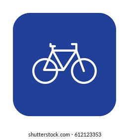 Bicycle, cycling flat line icon, linear vector sign on colorful rounded square button isolated on white. Bike symbol, logo illustration. Flat design, pixel perfect