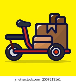 Bicycle to deliver goods icon. Courier transportation concept. Isolated on premium design. Lineal color on cartoon vector style. 