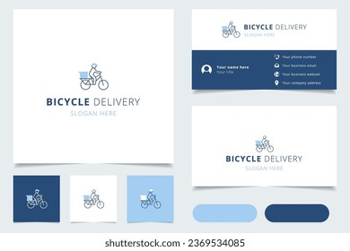 Bicycle delivery logo design with editable slogan. Branding book and business card template.