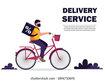 Bicycle delivery man with parcel box on the back. Vector