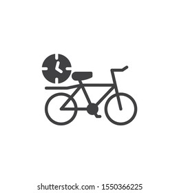 Bicycle delivery time vector icon. Bike with clock filled flat sign for mobile concept and web design. Express delivery glyph icon. Symbol, logo illustration. Vector graphics