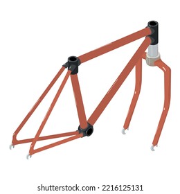 Bicycle detail icon isometric vector. Brown bicycle frame and suspension fork. Bike spare part, repair concept