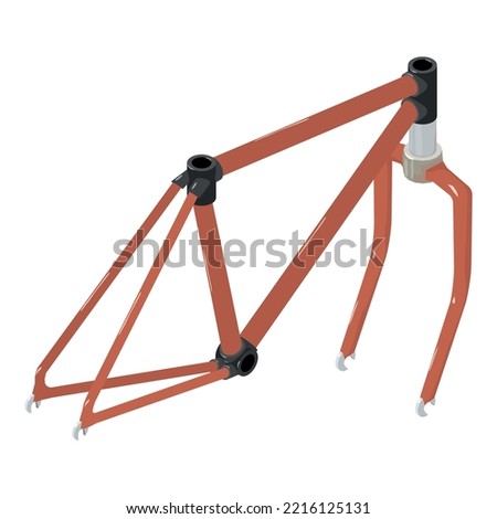 Bicycle detail icon isometric vector. Brown bicycle frame and suspension fork. Bike spare part, repair concept
