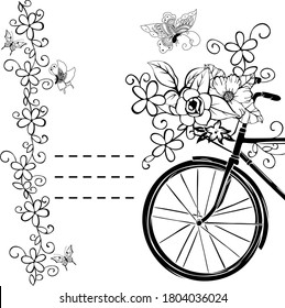 Bicicleta con diferentes flores hermosas. Imagen del vector