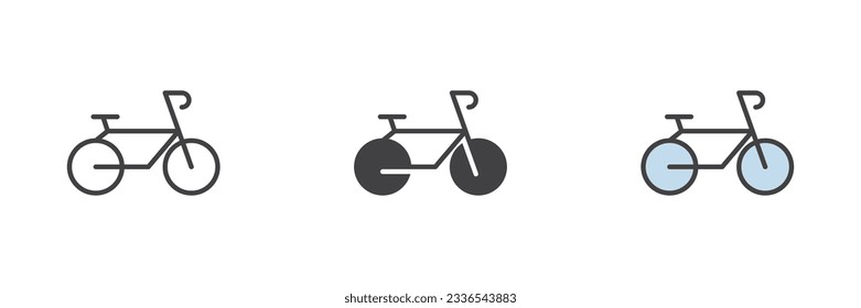 Bicycle different style icon set. Line, glyph and filled outline colorful version, outline and filled vector sign. Symbol, logo illustration. Vector graphics
