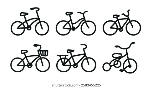 Bicycle doodle illustration for elements for weddings, banners, cards and prints. Isolated vectors