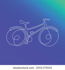 Bicycle drawing in continuous line style. White on dark background. Vector