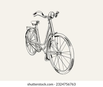 bicicleta de dibujo de tinta. Ilustración dibujada a mano por vectores de la bicicleta de la ciudad en un estilo dibujado a mano con tinta. cartel de bicicleta