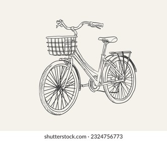 bicycle of drawing ink sketch. Vector hand drawn illustration of city bicycle in ink hand drawn style. bicycle poster