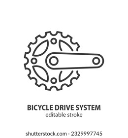 Bicycle drive system line icon. Bike crankset outline vector symbol. Editable stroke.