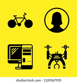 bicycle, drone, computer and user vector icon set. Sample icons set for web and graphic design