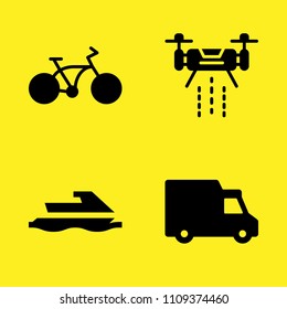 bicycle, drone, jet ski and transportation truck vector icon set. Sample icons set for web and graphic design