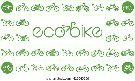 bicycle, ecobike, ecology green icons set on white background