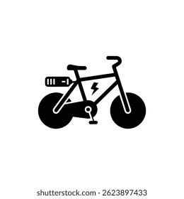 Bicicleta com ícone de assistência elétrica em estilo de linha de glifos preenchidos de preto