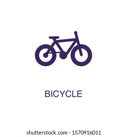 Bicycle element in flat simple style on white background. Bicycle icon, with text name concept template