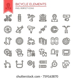 Bicycle elements , Thin Line and Pixel Perfect Icons
