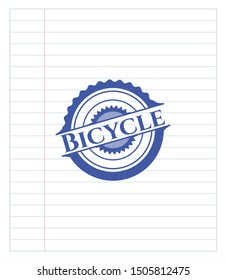 Bicycle emblem with pen effect. Blue ink. Vector Illustration. Detailed.