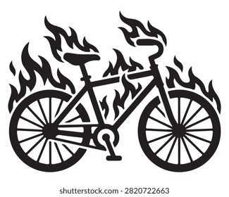 Bicycle engulfed in flames silhouette concept icon with silhouette transportation adventure illustration isolated creative