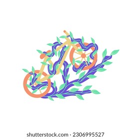 Bicycle entwined by vines. Vector illustration. Suitable for decoration or wall display.
