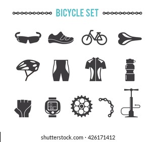 Bicycle Equipment And Accessories, Vector Set