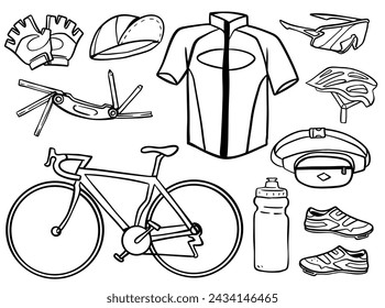 Equipo de bicicleta doodle set ilustración vectorial