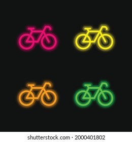 Bicycle Facing Right four color glowing neon vector icon