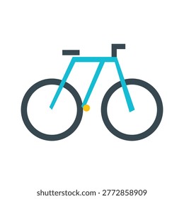The bicycle features a teal-colored frame with dark grey wheels, handlebars, and a small yellow reflector near the pedals, set against a plain white background.