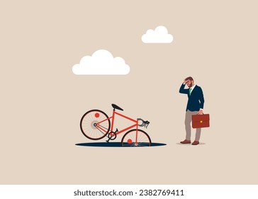 Bicycle fell into a pit. Danger. Flat vector illustration