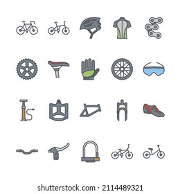 Bicycle filled outline icon set	