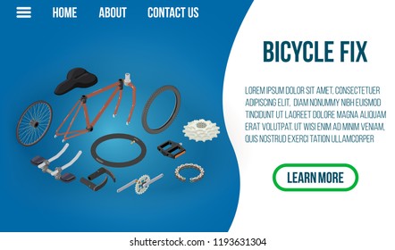 Bicycle fix concept banner. Isometric banner of bicycle fix vector concept for web, giftcard and postcard