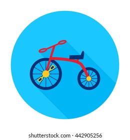 Bicycle flat circle icon. Vector illustration of bicycle on blue.