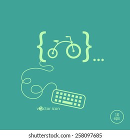 Bicycle and flat design elements. Design concept icons for application development, web page coding and programming,  web design, creative process, social media, seo.