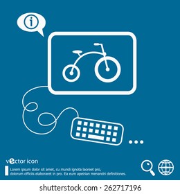 Bicycle and flat design elements. Line icons for application development, web page coding and programming, creative process, social media, print.