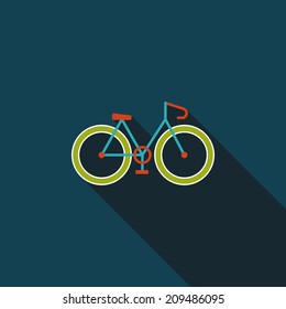 Bicycle flat icon with long shadow