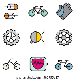 Bicycle flat icon set illustration design, line colour EPS10
