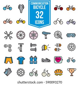 Bicycle flat icon set illustration design, line colour EPS10