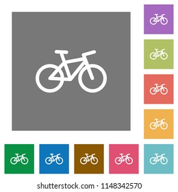 Bicycle flat icons on simple color square backgrounds