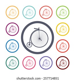 bicycle flat icons set. Open colorful buttons 