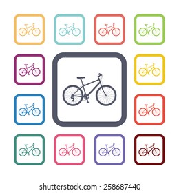 bicycle flat icons set. Open colorful buttons 