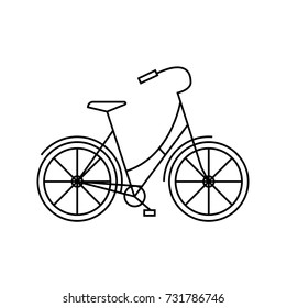 Bicycle flat line vector illustration on isolated background. City bike outline vector illustration. Vintage cycle image for graphic and web design.