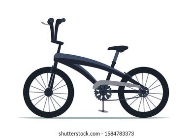 Bicycle flat vector illustration. Bike side view isolated on white background. Cartoon transportation means with chain and pedals. Active lifestyle, outdoor activities, extreme sport symbol 