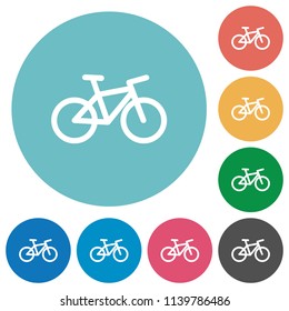 Bicycle flat white icons on round color backgrounds