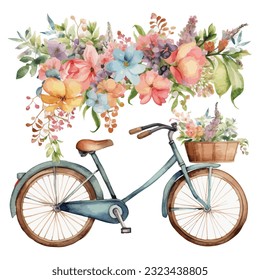 
 Bicicleta con acuarela de primavera floral 