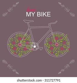 bicycle with flower wheels. vector illustration