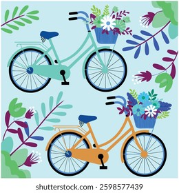 Bicycle with flowers pattern isolated vector illustration on white background