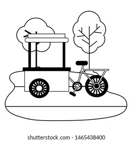 bicycle food cart street park vector illustration