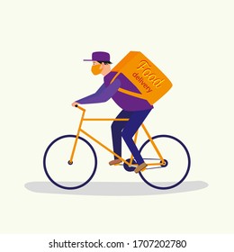 Bicycle food delivery concept. Courier bicycle delivery man with delivery bag illustration 