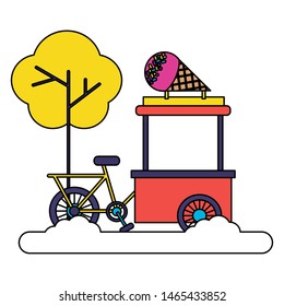 bicycle food ice cream park street tree vector illustration