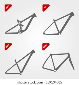 Bicycle frame icon. Full suspension,cross country, dirt, road bicycle. 